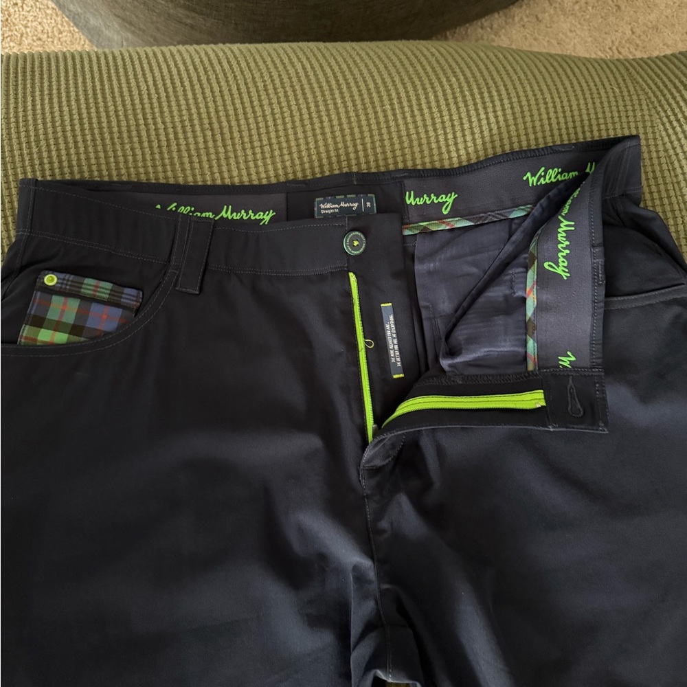 William Murray Golf Black Chinos with Green Accents